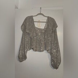 Free People Silver Sequin Blouse
